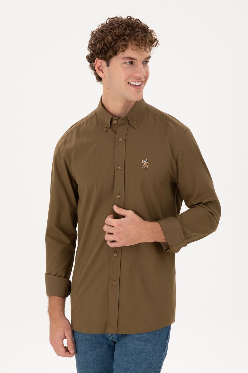 Erkek Haki Uzun Kollu Gömlek