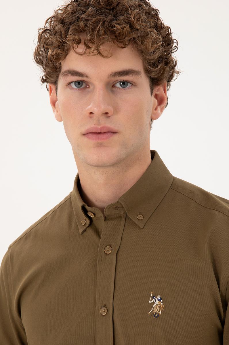 Erkek Haki Uzun Kollu Gömlek