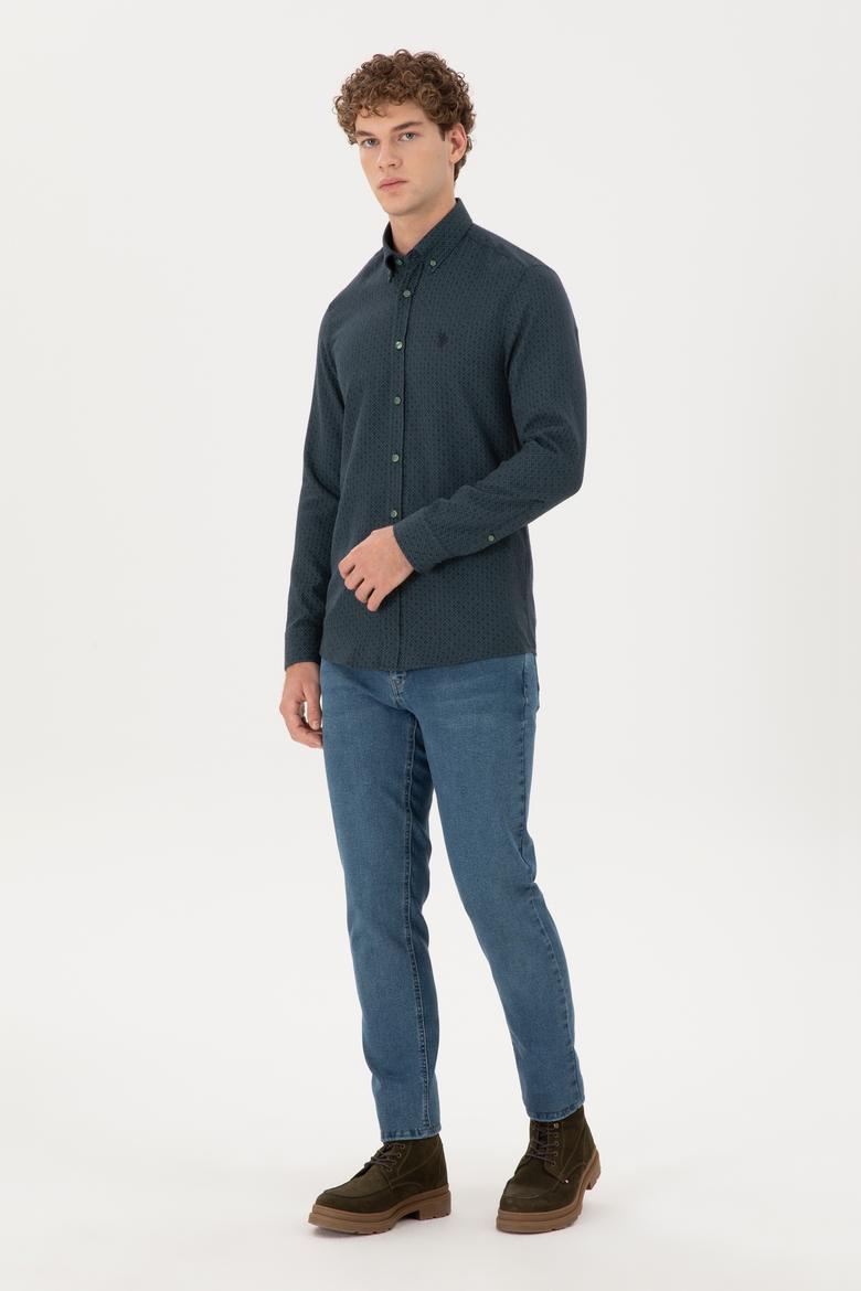 Erkek Koyu Yeşil Uzun Kollu Gömlek - 50291388016