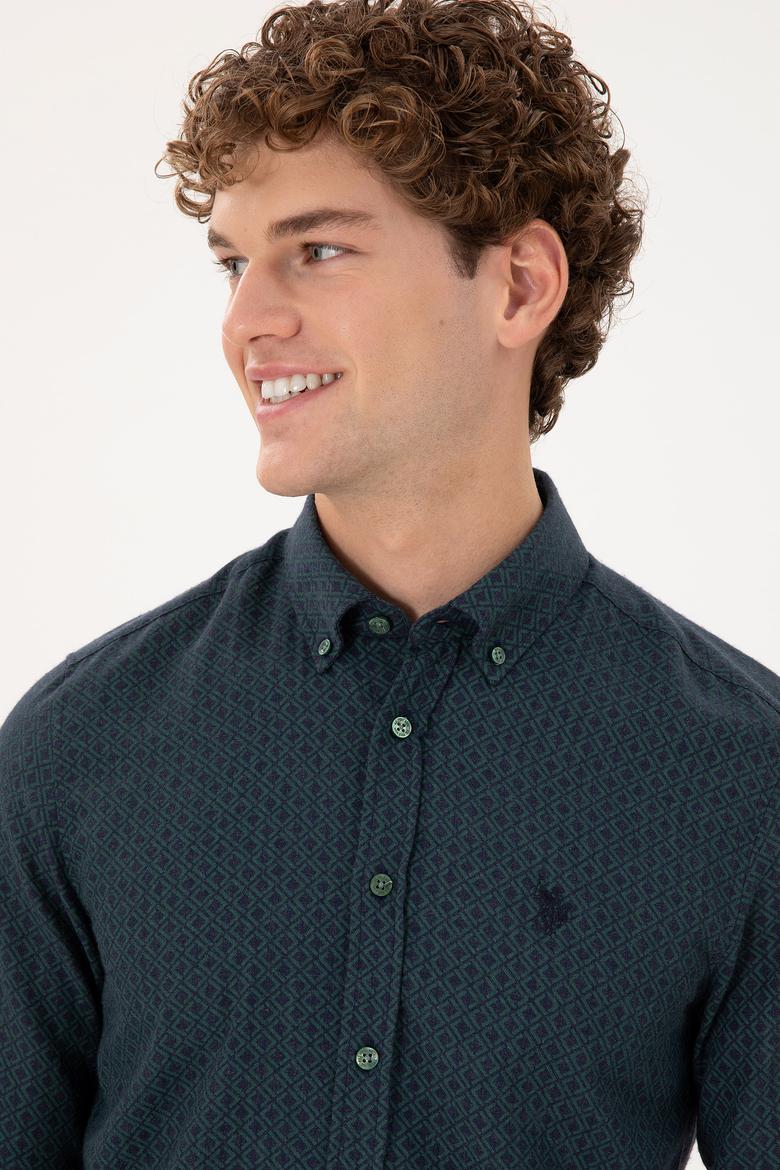 Erkek Koyu Yeşil Uzun Kollu Gömlek - 50291388016