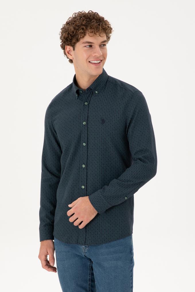 Erkek Koyu Yeşil Uzun Kollu Gömlek