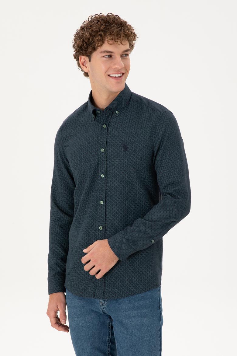 Erkek Koyu Yeşil Uzun Kollu Gömlek