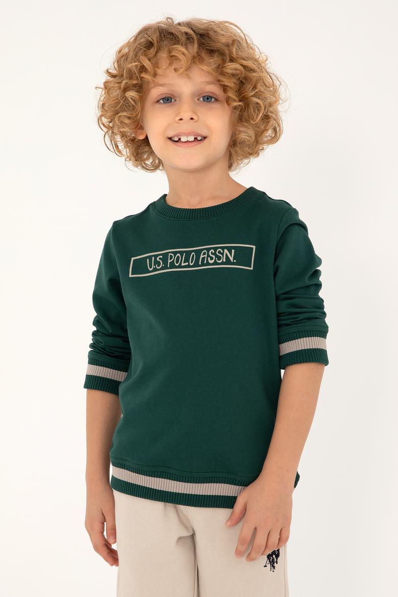 Erkek Çocuk Koyu Yeşil Bisiklet Yaka Sweatshirt