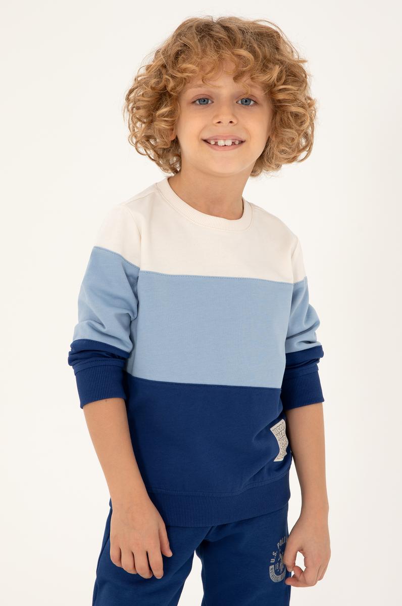 Erkek Çocuk İndigo Bisklet Yaka Sweatshirt