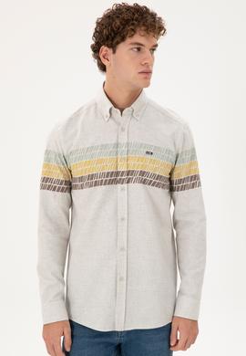 Erkek Ekru Uzun Kollu Gömlek - 50296600026