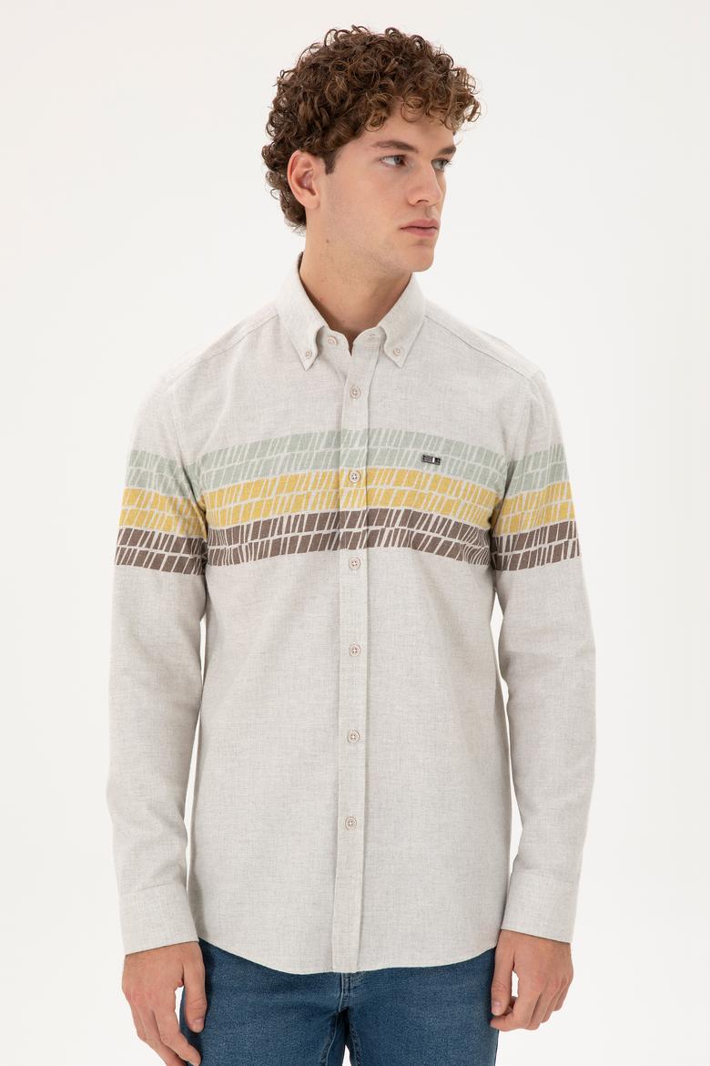 Erkek Ekru Uzun Kollu Gömlek - 50296600026