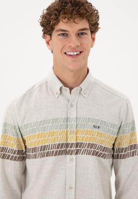 Erkek Ekru Uzun Kollu Gömlek - 50296600026