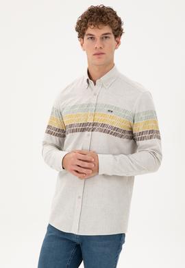 Erkek Ekru Uzun Kollu Gömlek - 50296600026