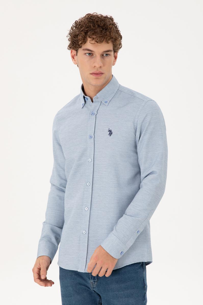 Erkek Saks Uzun Kollu Gömlek