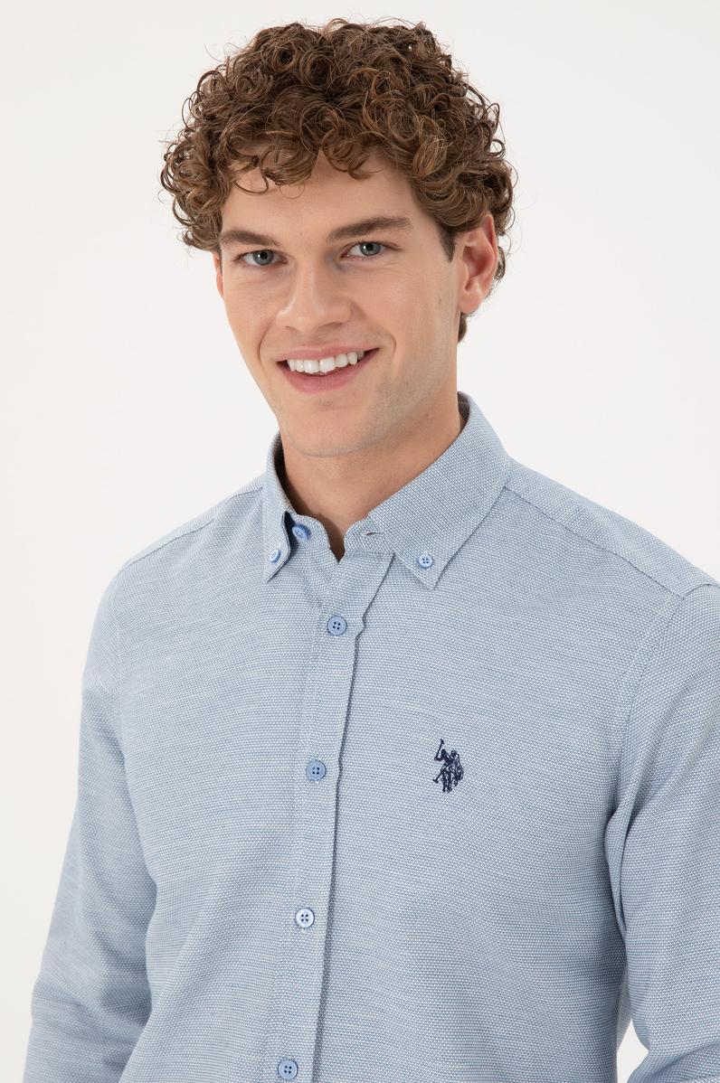 Erkek Saks Uzun Kollu Gömlek