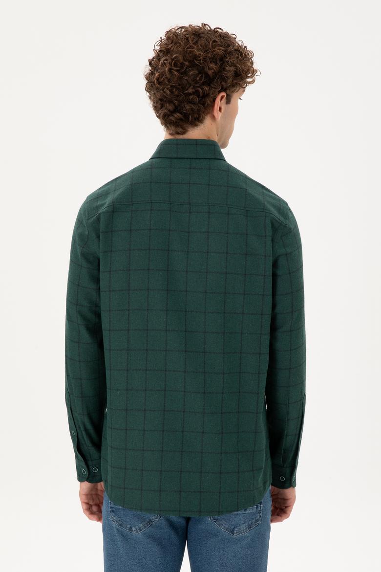 Erkek Koyu Yeşil Uzun Kollu Gömlek - 50296597043