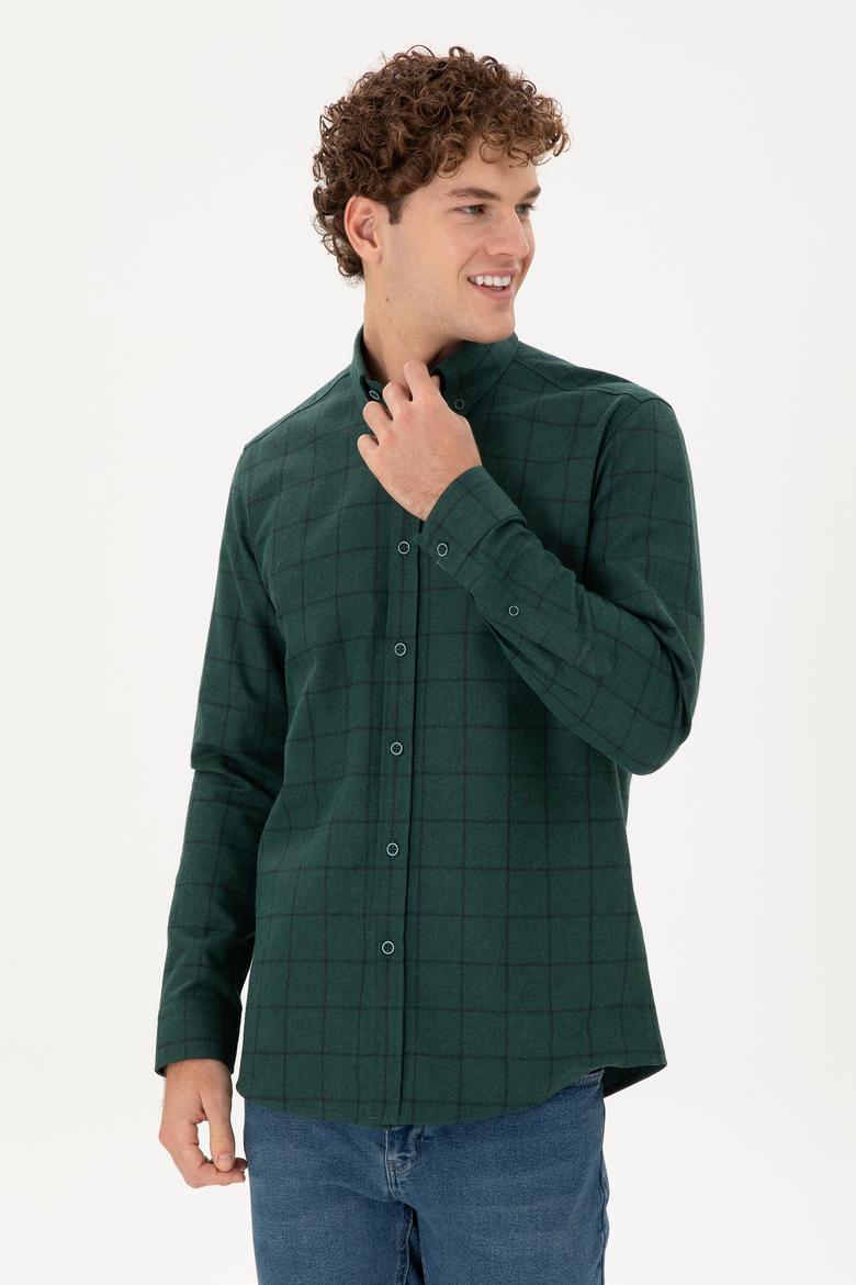 Erkek Koyu Yeşil Uzun Kollu Gömlek