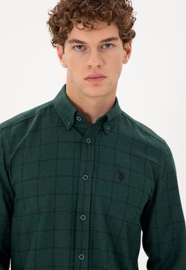 Erkek Koyu Yeşil Uzun Kollu Gömlek - 50296597043