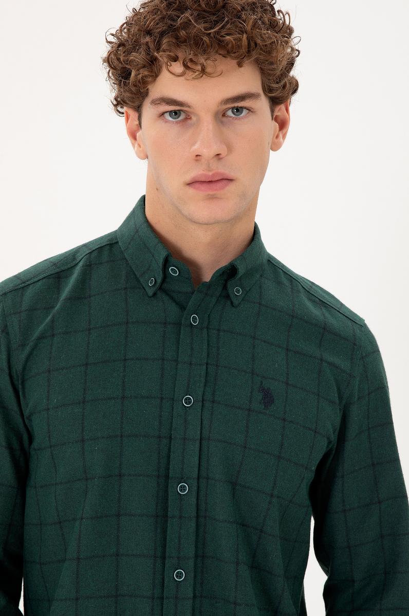 Erkek Koyu Yeşil Uzun Kollu Gömlek