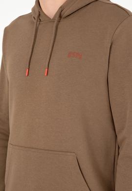 Erkek Kapüşonlu Haki Basic Şardonlu Sweatshirt - 50295176033