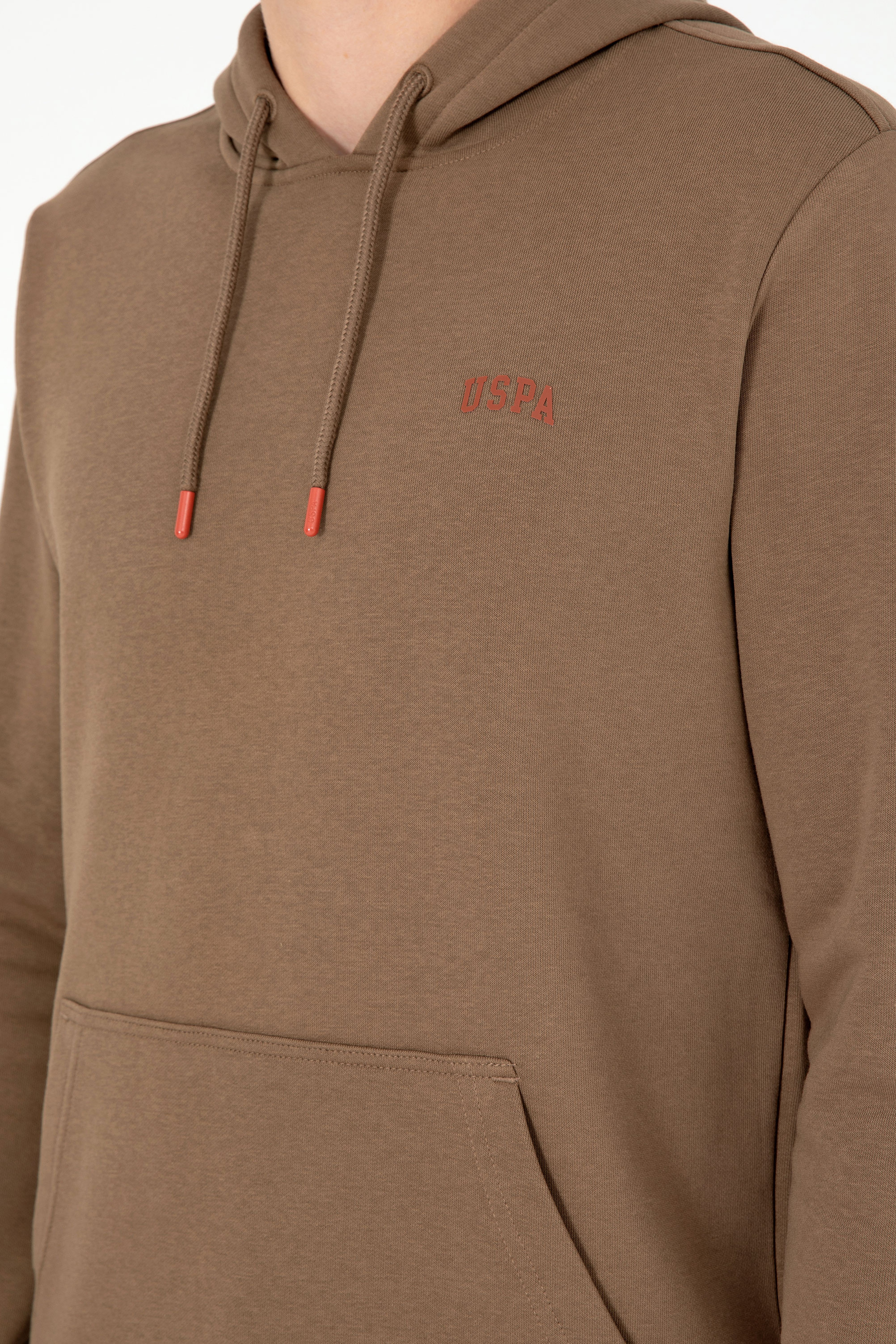 Erkek Kapüşonlu Haki Basic Şardonlu Sweatshirt