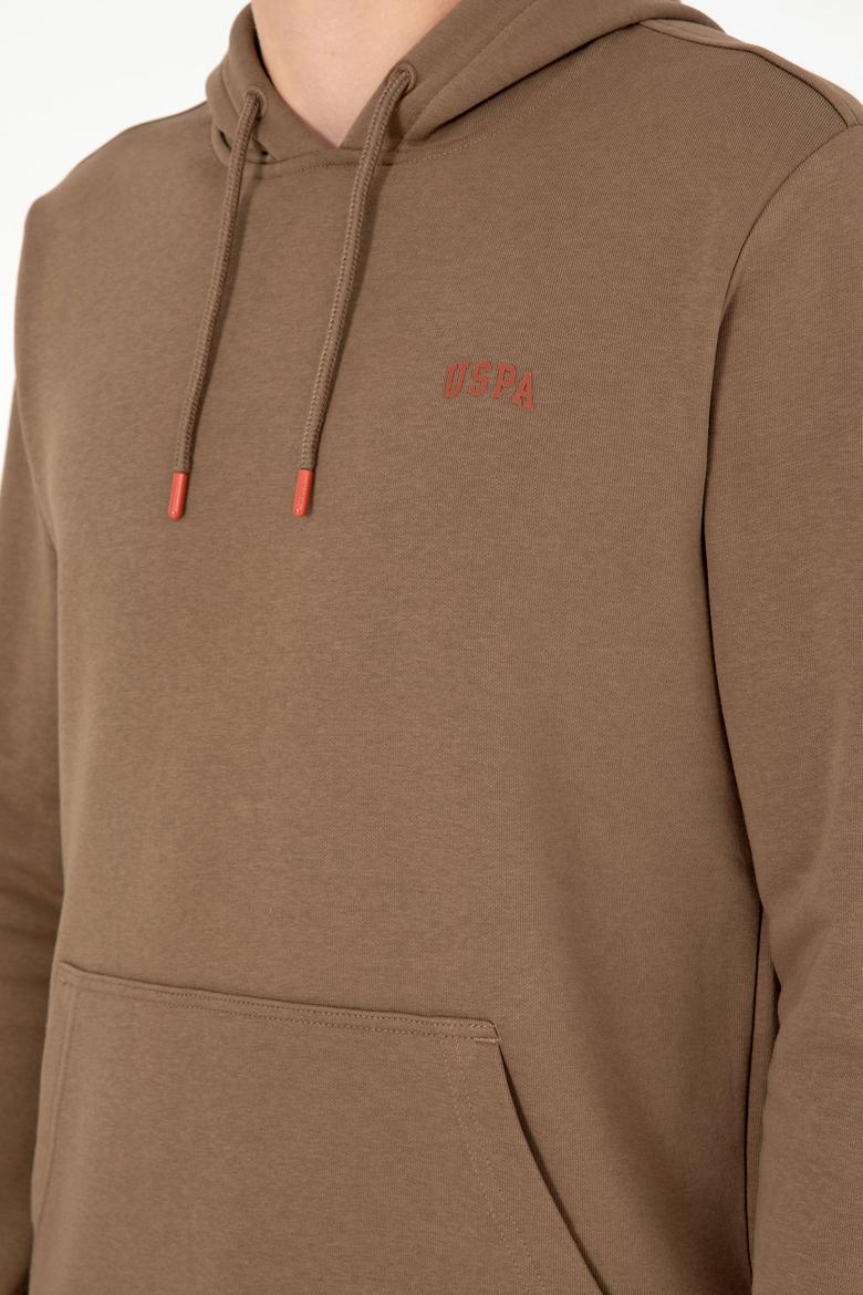 Erkek Kapüşonlu Haki Basic Şardonlu Sweatshirt - 50295176033