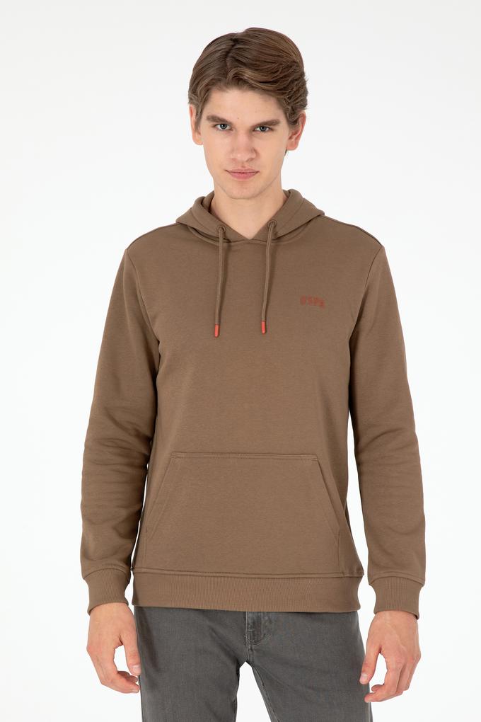 Erkek Kapüşonlu Haki Basic Şardonlu Sweatshirt