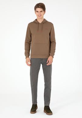 Erkek Kapüşonlu Haki Basic Şardonlu Sweatshirt - 50295176033