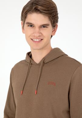 Erkek Kapüşonlu Haki Basic Şardonlu Sweatshirt - 50295176033