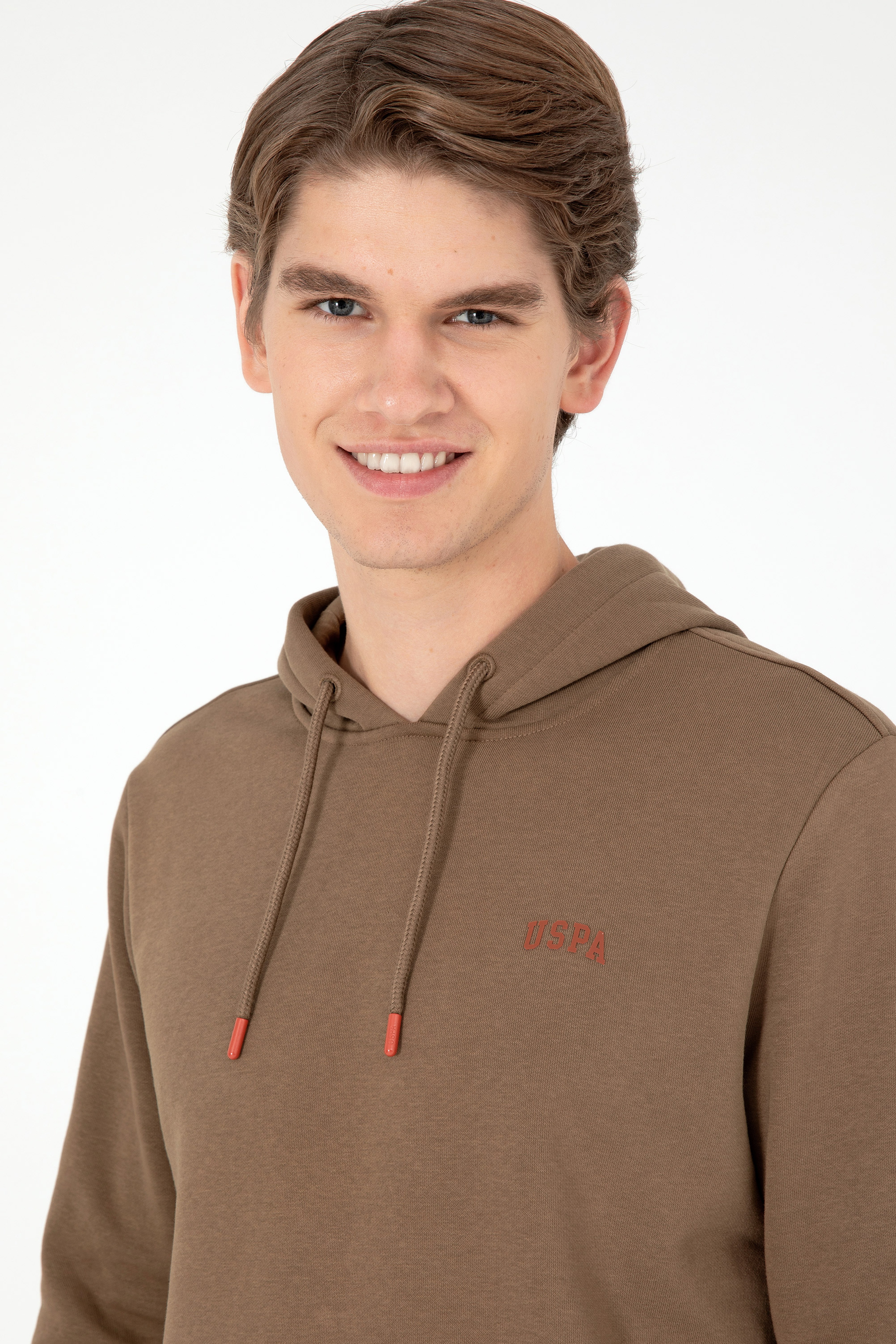 Erkek Kapüşonlu Haki Basic Şardonlu Sweatshirt - Image 2