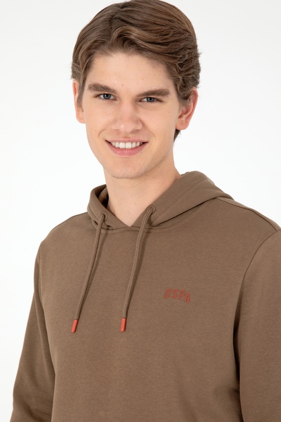 Erkek Kapüşonlu Haki Basic Şardonlu Sweatshirt