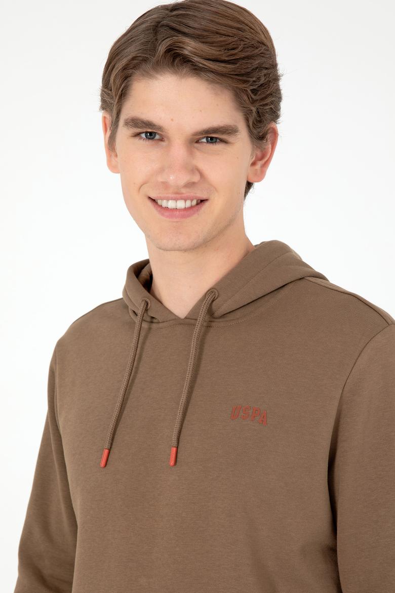 Erkek Kapüşonlu Haki Basic Şardonlu Sweatshirt - 50295176033