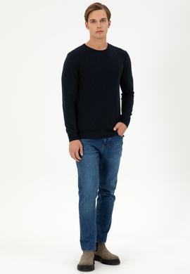 Erkek Slim Fit Bisiklet Yaka Lacivert Kazak - 50297055007