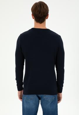 Erkek Slim Fit Bisiklet Yaka Lacivert Kazak - 50297055007