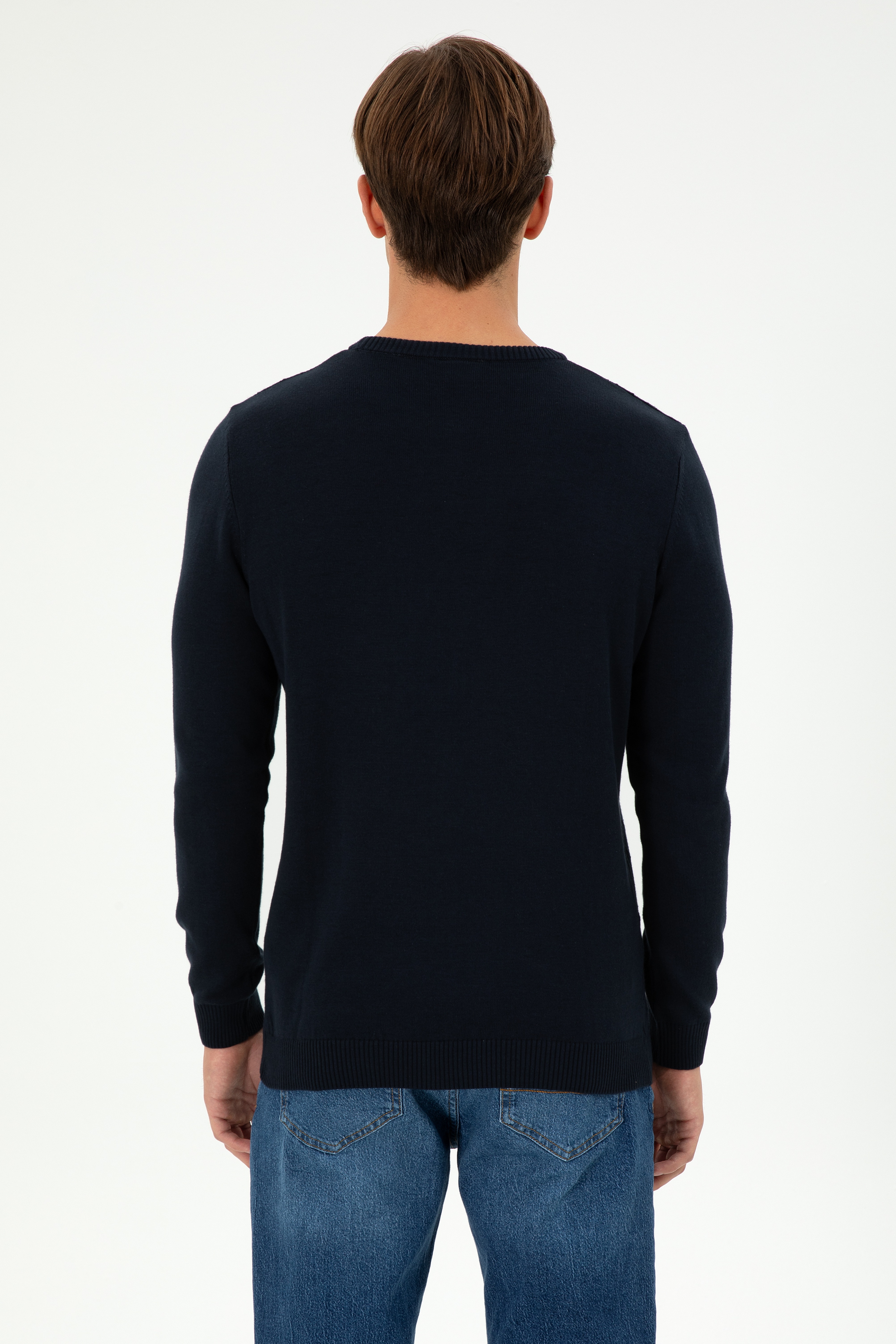 Erkek Slim Fit Bisiklet Yaka Lacivert Kazak - Image 5