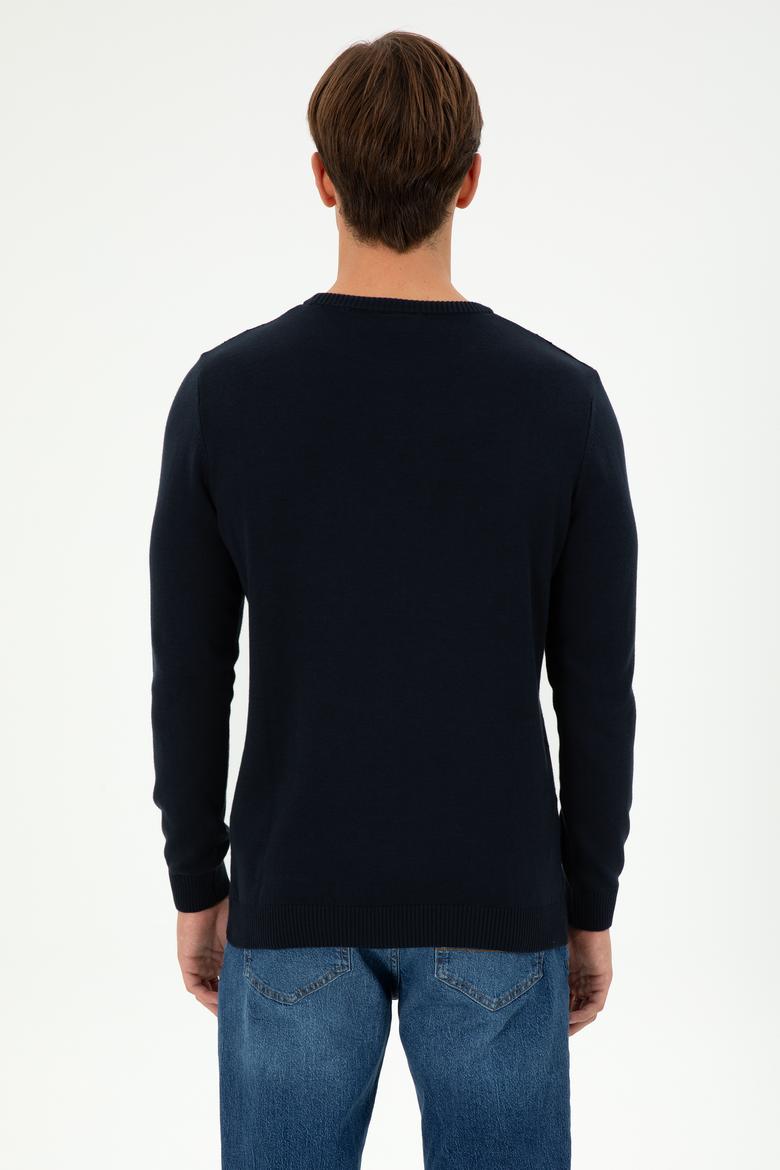 Erkek Slim Fit Bisiklet Yaka Lacivert Kazak - 50297055007