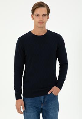Erkek Slim Fit Bisiklet Yaka Lacivert Kazak - 50297055007