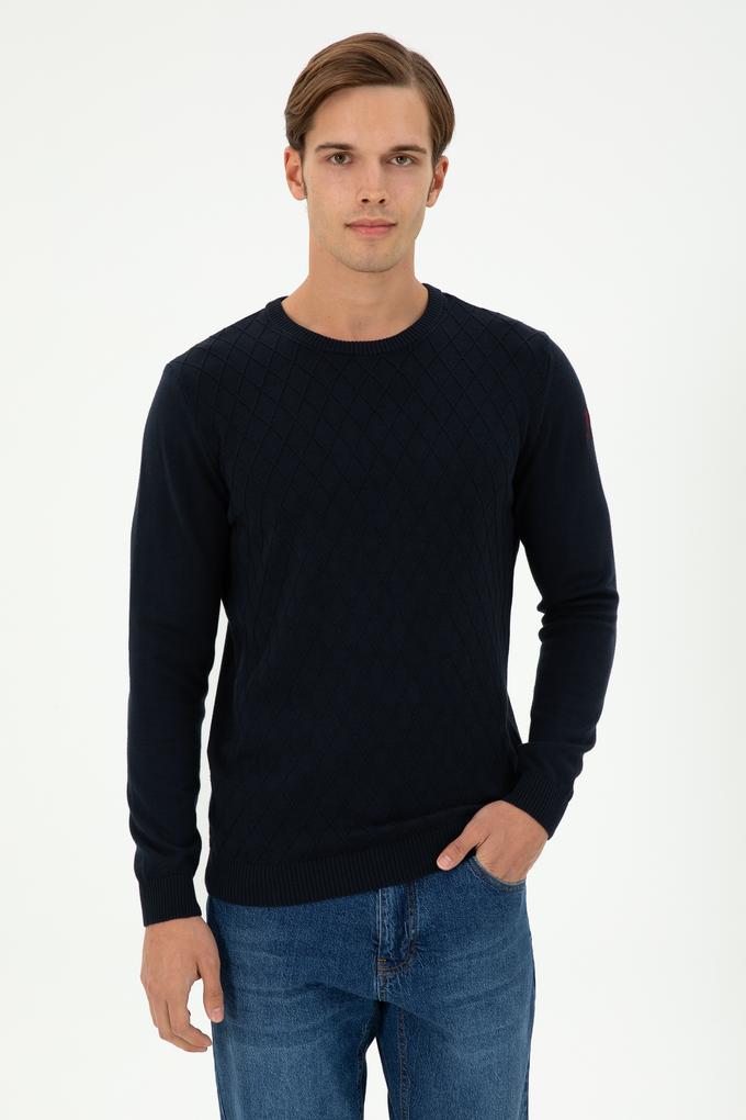 Erkek Slim Fit Bisiklet Yaka Lacivert Kazak