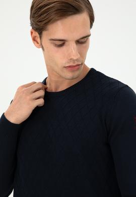 Erkek Slim Fit Bisiklet Yaka Lacivert Kazak - 50297055007