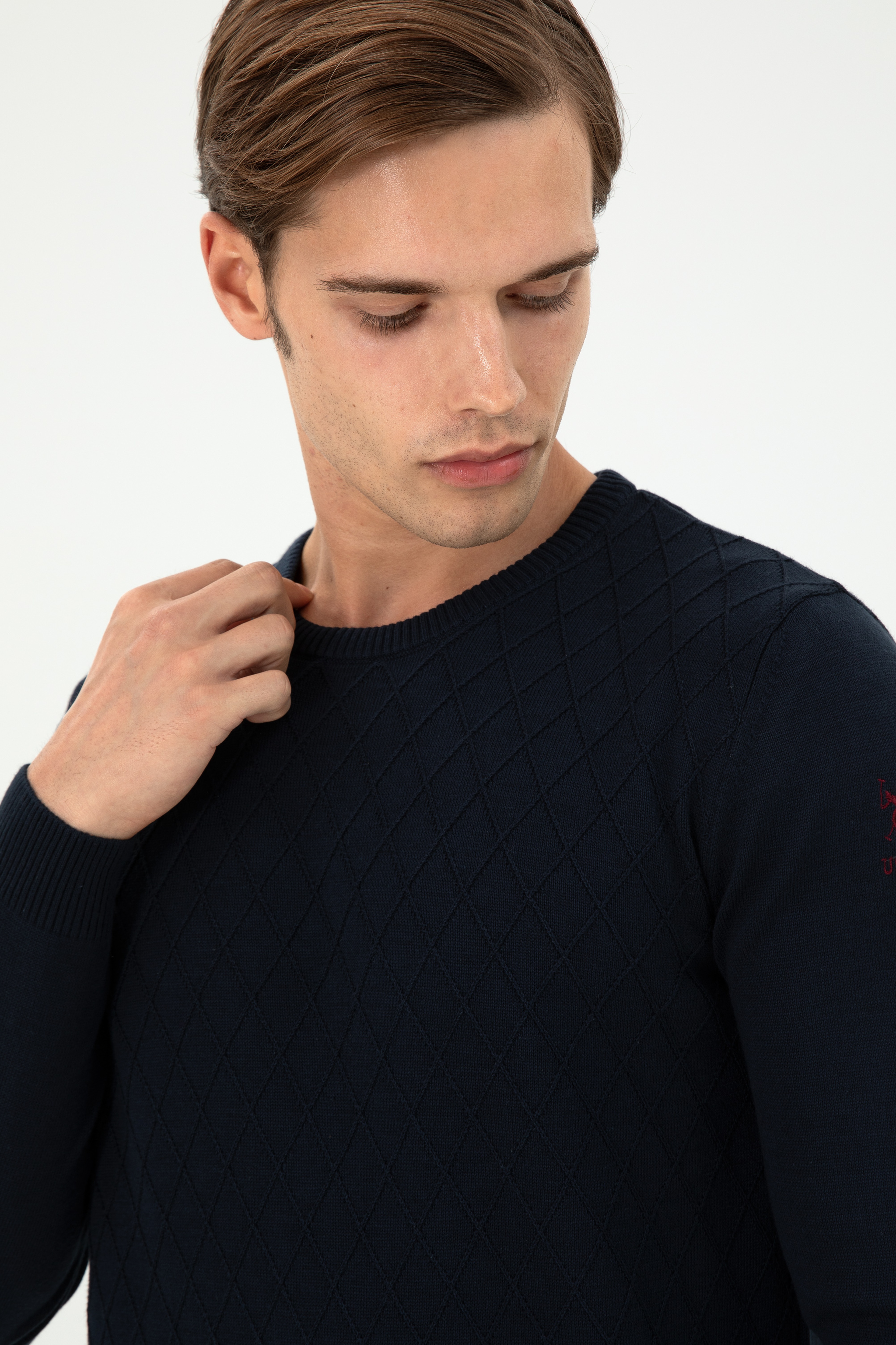 Erkek Slim Fit Bisiklet Yaka Lacivert Kazak