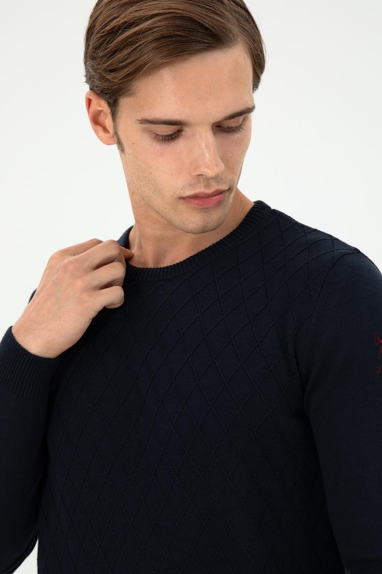 Erkek Slim Fit Bisiklet Yaka Lacivert Kazak - 50297055007