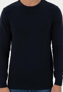 Erkek Slim Fit Bisiklet Yaka Lacivert Kazak - 50297055007