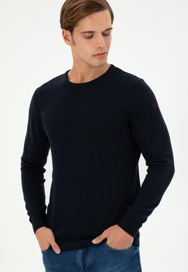 Erkek Slim Fit Bisiklet Yaka Lacivert Kazak - 50297055007