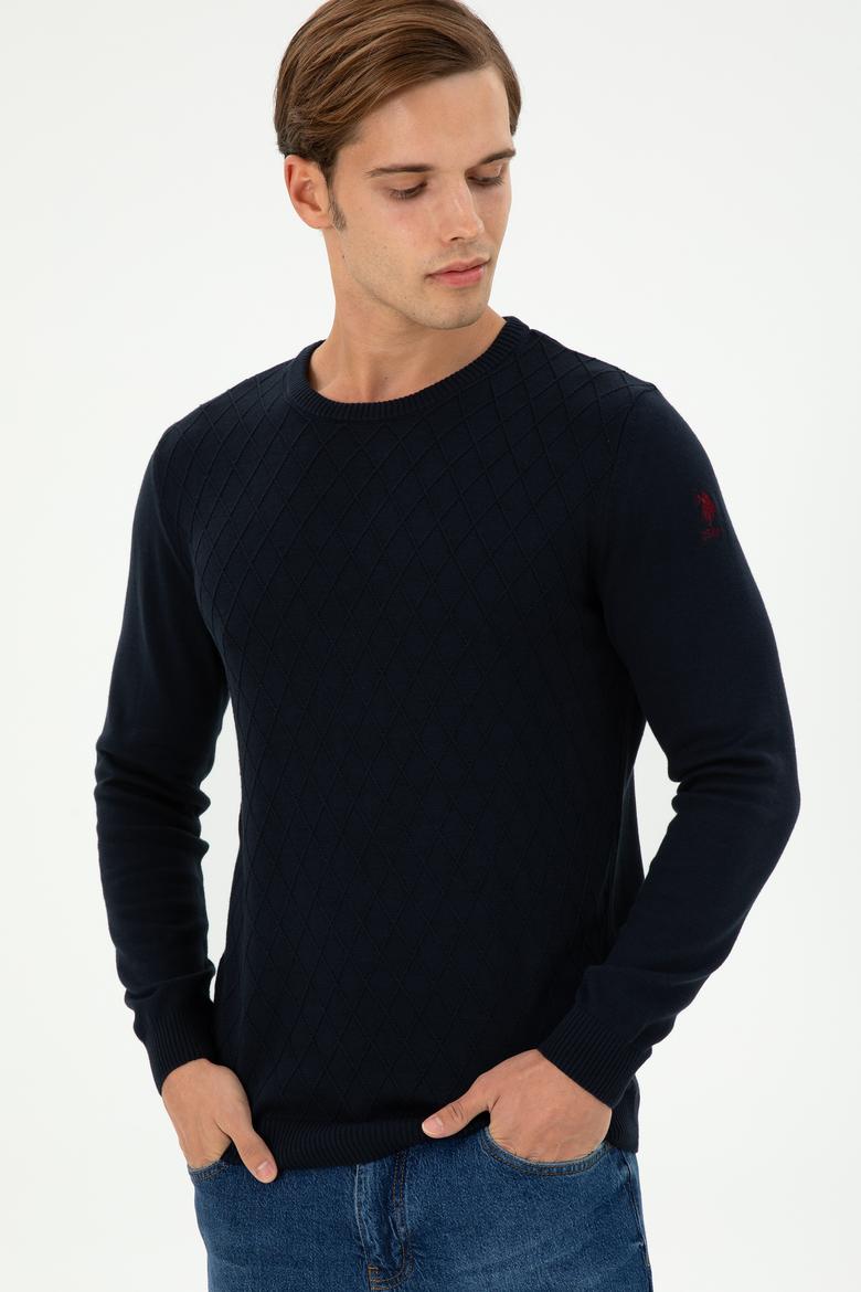 Erkek Slim Fit Bisiklet Yaka Lacivert Kazak - 50297055007