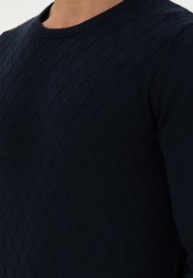 Erkek Slim Fit Bisiklet Yaka Lacivert Kazak - 50297055007