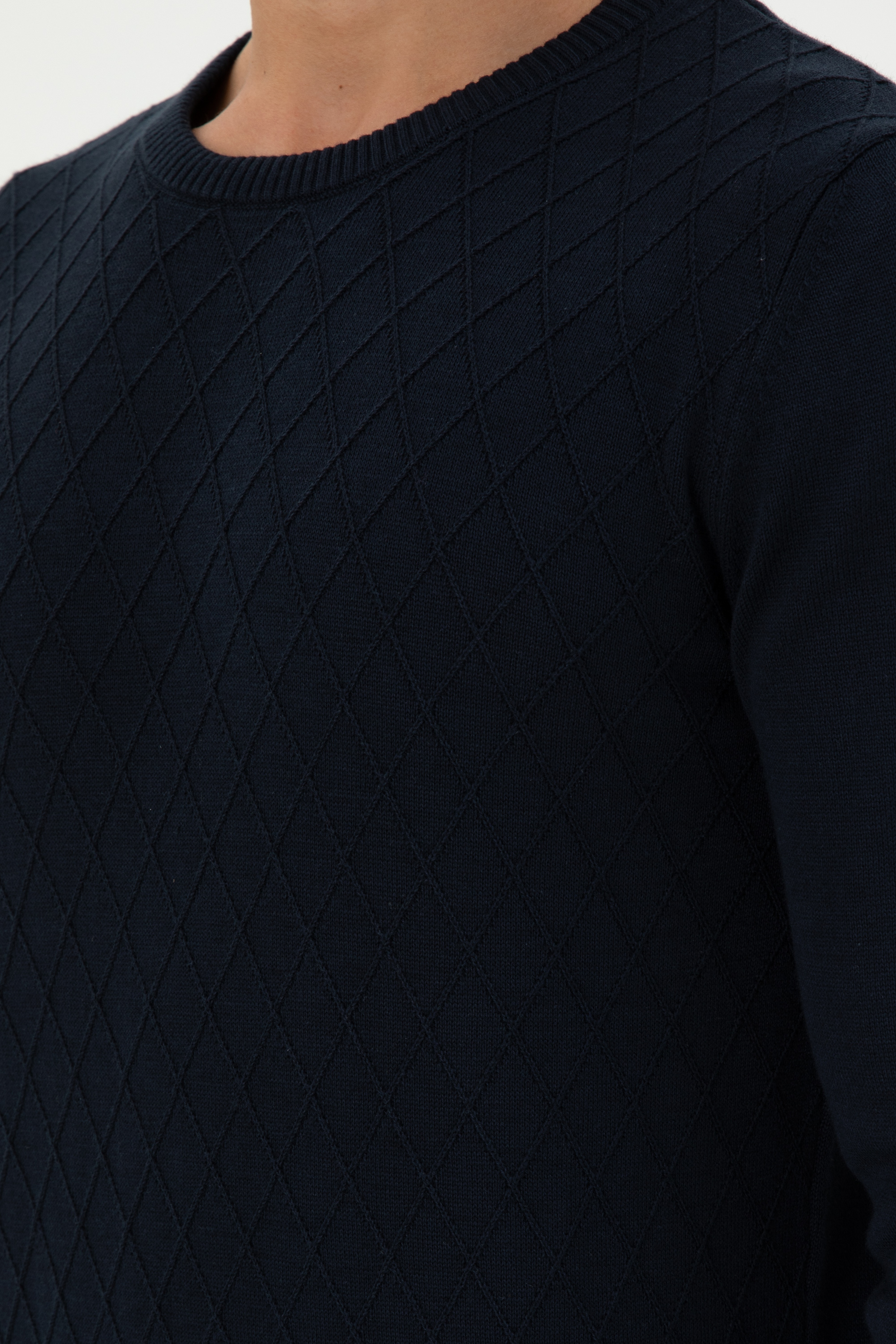 Erkek Slim Fit Bisiklet Yaka Lacivert Kazak - Image 7