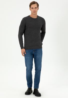 Erkek Slim Fit Bisiklet Yaka Antrasit Melanj Kazak - 50297055025