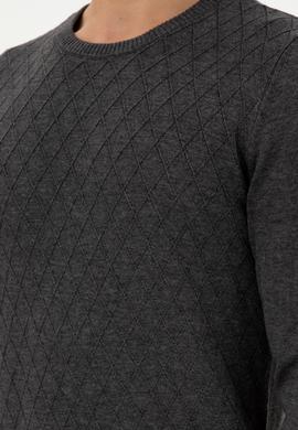 Erkek Slim Fit Bisiklet Yaka Antrasit Melanj Kazak - 50297055025