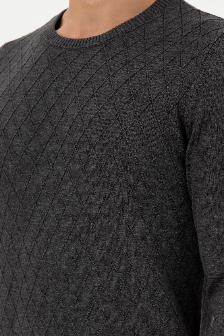 Erkek Slim Fit Bisiklet Yaka Antrasit Melanj Kazak - 50297055025