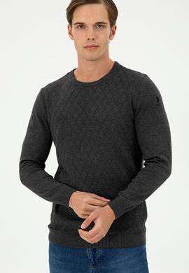 Erkek Slim Fit Bisiklet Yaka Antrasit Melanj Kazak - 50297055025