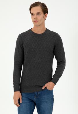Erkek Slim Fit Bisiklet Yaka Antrasit Melanj Kazak - 50297055025