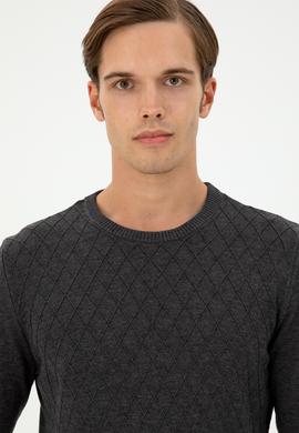 Erkek Slim Fit Bisiklet Yaka Antrasit Melanj Kazak - 50297055025