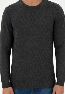 Erkek Slim Fit Bisiklet Yaka Antrasit Melanj Kazak - 50297055025