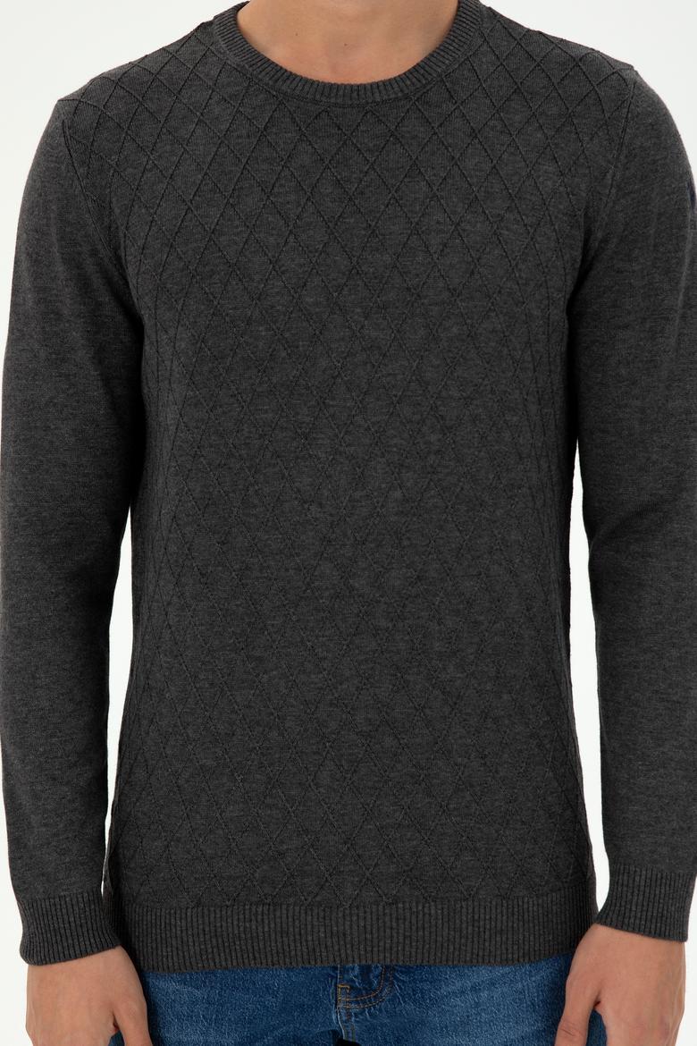 Erkek Slim Fit Bisiklet Yaka Antrasit Melanj Kazak - 50297055025