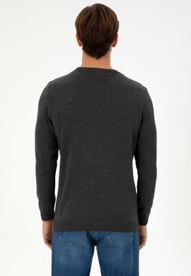 Erkek Slim Fit Bisiklet Yaka Antrasit Melanj Kazak - 50297055025